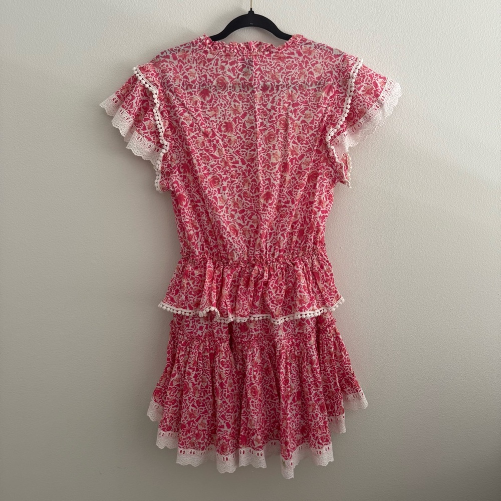 MISA Los Angeles Lilian Pink Floral Lace Trim Ruffle Mini Boho Cottagecore Dress - Picture 4 of 9